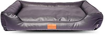 Mayaadi-Home Hundebett Bobby Kunstleder Hundesofa Schlafplatz Hundekorb Hundesofa Hundekorb Leder Hund Hundekissen Wasserfestes Hundematratze Dunkelgrau S (85x60x20 cm)
