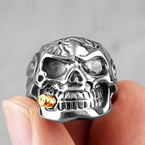 XJruixi Smoker Soldier Skull Gothic Stainless Steel Mens Rings Punk Hip Hop for Male Boyfriend Biker Jewelry Creativity Gift Wholesale