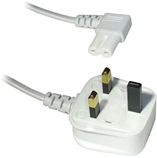 Mr. Gadget's Solutions® Right Angle Figure Fig of 8 IEC C7 Mains Power Lead Cable for Laptop, TV, LED, Skybox, Sky plus HD box Power Cord UK Plug White – 3m