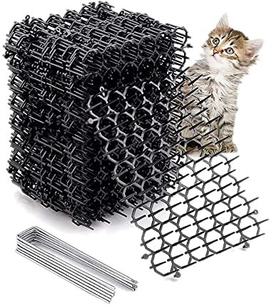 Dornengitter Gegen Katzen,Dornengitter, Katzenabwehrgürtel,12 Haustiersperren mit Spikes, 20x15cm Katzenabwehrmatte, Tierabwehr mit Spikes, Matte Dachrinnenstopper Spike Strip Home Spike Matte