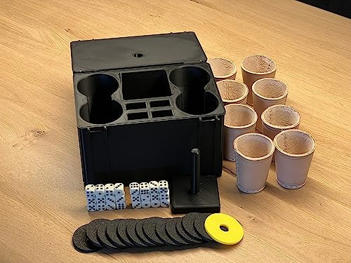 Selfmade Schockbesteck mit Box + Würfel + Becher - Knobelbesteck Schocken Knobeln (Schock Achter, Gelb)