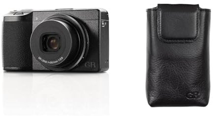 Ricoh GR IIIx Digitalkamera [Brennweite 40 mm] & Weiche Tasche aus echtem Leder GC-12 [Kompatible Modelle: GR III, GR IIIx] [Geschmeidige Luxustasche aus echtem Leder mit Pferdeleder], 30486, Schwarz