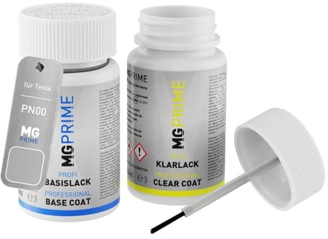 MG PRIME Autolack Lackstift Set für Tesla PN00 / NEU262E Quick Silver Basislack Klarlack je 50ml