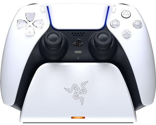 Razer Schnellladeständer für Playstation 5: Quick Charge - Curved Cradle Design - Passend zu PS5 DualSense Wireless Controller - Einhand-Navigation - USB-betrieben - Weiß (Controller separat
