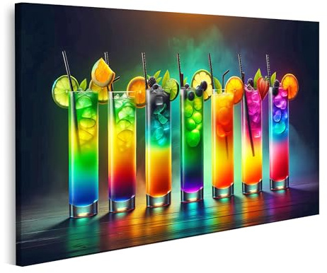 islandburner Prime Bild auf Leinwand Bunte Farbverläufe: Fünf Cocktails Leuchtend und einladend Bilder Wandbilder Poster