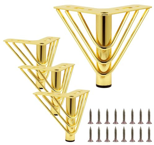 Mogokoyo 4 Stück 10CM Möbelfüße Gold Metall Möbelbeine mit Gummimatte Ersatz Stützfüße Beine für Tischbeine Sofa Füße Schrankfüße Bettfüße, Belastbar bis 1200KG (Gold, 10 cm)