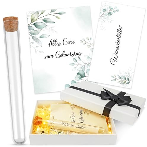 Geldgeschenke geburtstag,geldgeschenke verpackung,Inklusive Kunststoff Reagenzglas mit Papier Lichterkette Raffia Gras Alles Gute zum Geburtstag Grußkarte und Geschenkbox