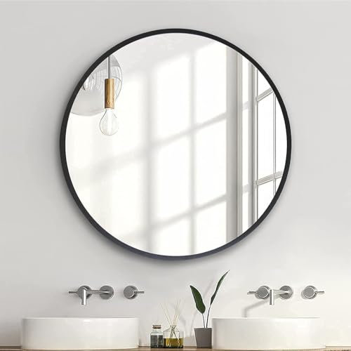 zenmag Spiegel Rund, 70x70 cm Wandspiegel Rund mit hochwertigen Eisenhaltig Metallrahmen, Badezimmerspiegel, Moderner Design großer Spiegel, für Diele, Badezimmer, Wohnzimmer und Mehr