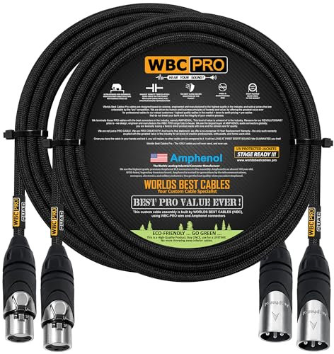 WORLDS BEST CABLES 2 Units - 3 Meter - WBC-PRO-QUAD Ultra-Silent Ultra-Flexible Balanced Star-Quad Cable with Amphenol Male & Female XLR Plugs & Black Tweed Jacket