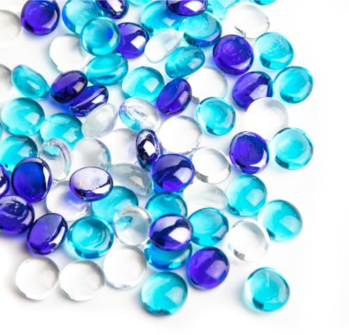 0.44KG Blu Mix Colore Marmi di Vetro,Mini Perline di Vetro Piatto~150 PZ per Vaso Riempitivi,Fondo Floreale Mancala Gemme Ciottoli Fish Tank Rocce per Tavolo Acquario,Home Decor Art Craft(0.5~0.7)