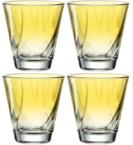 LEONARDO HOME Twist Trinkglas, 4er Set, spülmaschinenfeste Saft, hochwertige & moderne Trink, ergonomische, alltagstaugliche & geschwungene Wasser, gelb, 215 ml, 046966