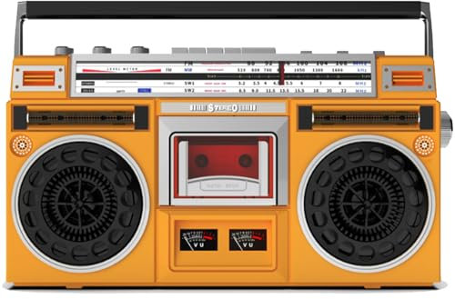 Reproductor de cintas de CD Boombox retro, reproductor de cintas de CD, con radio AM/FM, estilo de los años 80, compatible con entrada SD/USB - para viajes de reuniones familiares,Yellow