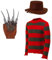 Krüger Pullover Kostüm Set für Erwachsene mit Hut Handschuh Grün Rot Gestreifter Pullover Gruseliger Horror Film Halloween Cosplay Outfit (XL)