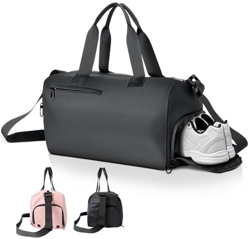 Romon Sac de Sport, Sac Voyage avec Compartiment Chaussures Grande Sac de Sport Sacs de Voyage Waterproof Multiuse Sac à BandoulièRe ou Fourre-Tout Homme & Femme pour Gym, Fitness, Duffel Bag, Noir