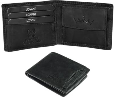 LOVANT Leder Geldbörse Herren mit RFID-Schutz I extra-stabile Doppelnaht I 11 Fächer für Kreditkarten I Querformat I Diverse Farben 100% Echtleder Hochwertige Geschenkidee,geldbörse-portmonee Schwatz