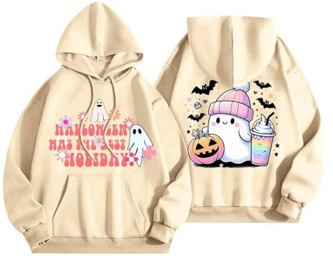 Daikascbny Felpa Halloween Donna Girocollo Oversize Felpa Y2K di Halloween con Cappuccio Top Donna Elegante Comode Felpa Donna Casual Maglioni Donna Divertenti Pullover Felpa Halloween Invernale