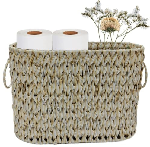 Panier en Papier Toilette Rangette de Papier Toilette 15.8x7.1x11 dans Un Panier de Papier Toilette Mince Blanc avec des hnadles rustiques tissables empilables à tissé Storag Panier pour se