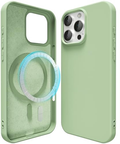 oakxco Custodia Magnetica Silicone per iPhone 16 Pro Max Cover, Compatibile con Ricarica Wireless Magsafe, Sottile Gel di Gomma Morbida, Carina e Trendy Copertura Rigida, Verde Matcha