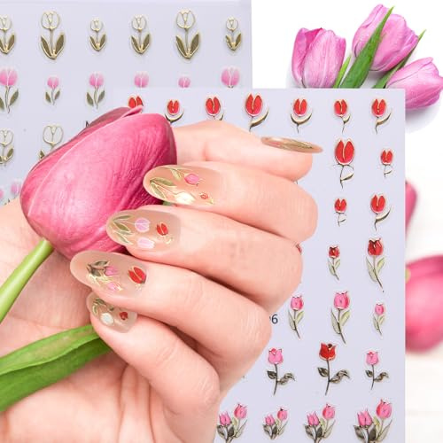 Nail Stickers,Flower Decals Art,Yakomon Rose Nail Stickers DIY,Yakomon 5D Embossed Floral Nails Supplies Spring Summer Nail Art Design Decoration