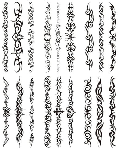 BPTRKOM 6 feuilles de Tatouage Temporaire- Autocollant Noir Tribal Faux Tatouage, Esquisse, Autocollant de Tatouage Temporaire,Tattoo Temporaire pour Enfants Adultes Hommes et Femmes