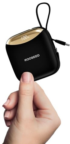 KOOSEED Small Power Bank with Built in Cable, 22.5W 10000mAh Fast Charging Mini Portable Charger Travel Battery Pack, USB C In&Out Powerbank for iPhone 16 15 13 11 Samsung S23 Pixel etc