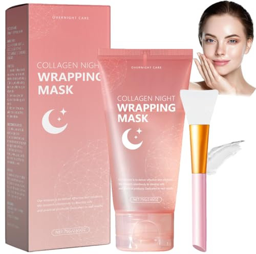 Collagen Night Wrapping Mask, 75G Collagen Maske Gesicht Overnight, Hydrolyzed Collagen for Glowing Skin, Bio Collagen Face Mask, Elastizität und Feuchtigkeit, Korean Skin Care