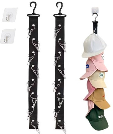LBJFYHJN 2 Stück Cap halterung wand Hängend, Ständer für Baseballkappen，Mützen aufbewahrung, Keine Montage erforderlich Kappenhalter, enthält 16 Metallklammern, tragbar und vielseitig