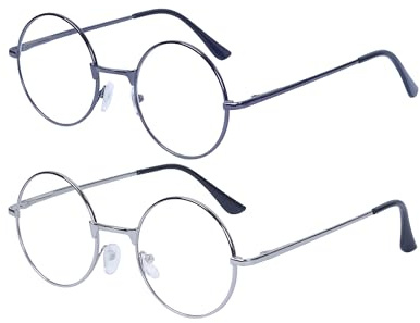 JoXiGo 2 Pack Lesebrille Rund +1.5 Herren Damen (Silber + Grau) Retro Nerdbrille Metall Rahmen Klar Linse + Brillenband