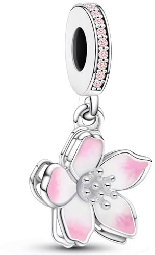 J.Fée Charms Anhänger für Damen, Charms Anhänger für Armbänder in 925 Sterling Silber, Rosa Kirschblüten Kettenanhänger Silber, Stilvoll Schmuck Damen Geschenke für Frauen, 1 Pcs