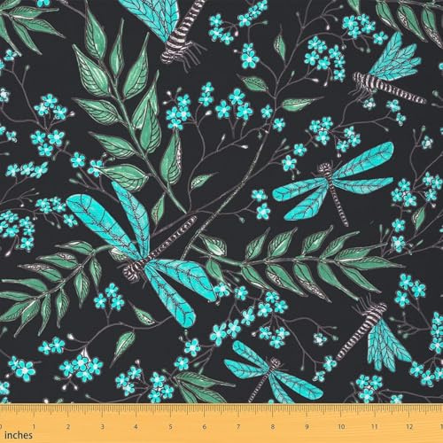 Loussiesd Libelle Patchwork Stoffe, Chic Floral Branch Stoff 276x150cm, Garten Dragonfly Blume Drucken Stoff Meterware für Polsterung und Zuhause