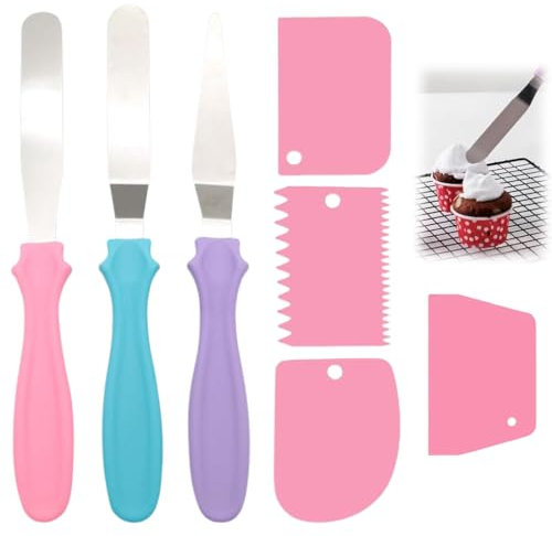 MOLZINY 7 Pcs Spatule Coudée Patisserie Gâteaux Lissage Spatule Inox Spatule Coudée Patisserie Lissage Gateau Spatule Coudée Patisserie Lissage Gateau Anglées Spatules de Cuisine pour Décorer Gâteaux