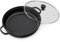 Warmiehomy Cast Iron Griddle Pan with Glass Lid,25cm Non-Stick Grill Pan,Round BBQ Skillet with 2 Handles for Gas Induction Hob,Flat Surface