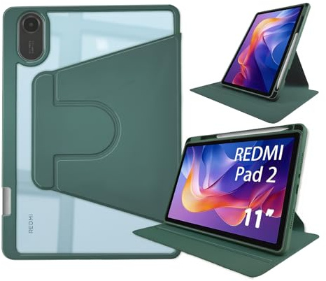 idudao Coque Case pour XiaoMi RedMi Pad 2 11 Pouces 2025, Housse de Protection Rotation à 360° Multi-Angles, Vert Foncé