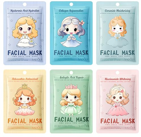 6 Piezas Mascarillas Faciales Hidratantes de Tela