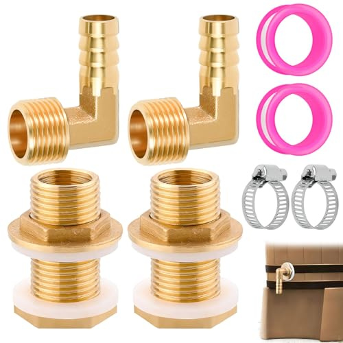 JNEYVIC Raccordi per Serbatoio in Ottone con 2 raccordo AG 1/2x IG 3/8+2 Ottone Gomito Tubo+2 Morsetti per Tubo+2 nastro in teflon, Raccordo Tubo Ottone Filettato Connettore del Serbatoio dell'Acqua