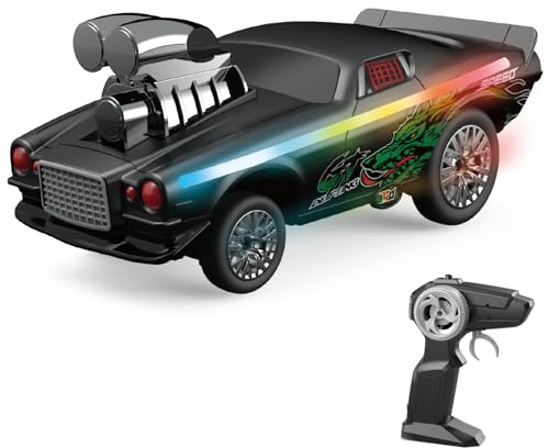 Sunydog 2,4 GHz Ferngesteuertes Auto für Jungen, Elektrisches Stuntfahrzeug mit Vibrierenden LED-Lichtern, ABS-Material (Schwarz)
