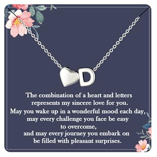ESPVO Silver Heart Initial Necklace for Women Teen Girls A-Z Letter Heart Name Pendant Necklaces Personalised Womens Choker Tiny Necklaces Jewellery Birthday Christmas Gifts