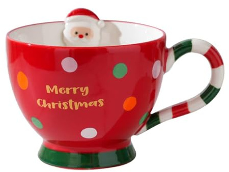 Bibykivn Weihnachtsbecher für Weihnachtsgeschenke Keramik Handgezeichnetes Reliefdesign Weihnachtstasse, Kaffeebecher mit Weihnachtsmotiv & Henkel, Rot/Grün, Wintertassen, Bunt, 500ml (Rot)