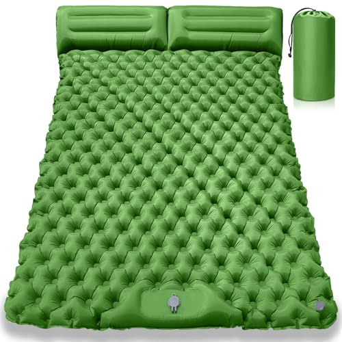JUQG Tapis de Couchage de Camping Gonflable Double, Matelas de Couchage Gonflable Imperméable avec Pompe à Pied et Coussin, Ultra Léger et Portable, Convient pour Camping, Randonnée et Voyage - Verte