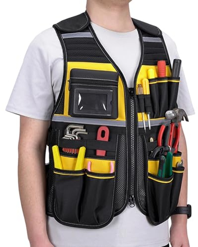 Chaleco De Trabajo Para Hombre | Cinturón Organizador De Herramientas Con Múltiples Bolsillos De Seguridad | Chaleco Portaherramientas | Regalo Para Esposo Padre Carpintero Mecánico Limpieza De Parril