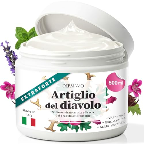 DERMAMO Gel Artiglio del Diavolo extra forte 98% 500 ml – Crema Artiglio del Diavolo per Muscoli e Articolazioni, Azione Lenitiva e Rilassante, Rapido Assorbimento, Non Untuoso – Made in Italy