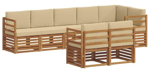vidaXL Sofagarnituren 8 pcs Natur und Beige Massivholz Akazie, Garten-Sitzgarnitur, modernes Lounge-Set, pflegeleichtes Gartenmöbel, gemütliche Terrassen-Sitzgelegenheit