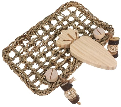 STOBAZA Mâcher pour Animaux et Coussin D'activité en Paille Tressée la Main pour Cage à Lapin, Protège Dents et Favorise Santé Dentaire, Matériau Naturel en Paille, 1 Set pour Hamster