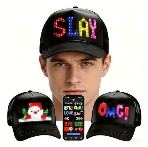JDVOOTD Smart LED Basecap mit Programmierbarem Display, Leuchtender Hut für Partys Festivals, USB Wiederaufladbar, Geschenk für Herren Damen, Schwarz