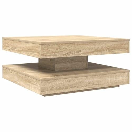 SDWEHBJ 360-Grad Drehbarer Couchtisch, Sonoma-Eiche, 70x70x34,5 cm, Holzwerkstoff, 28,75 kg