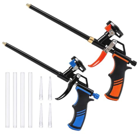 Pistolet Mousse Expansive 2er Set, Autofermant, Tout Métal, Anti-Goutte | Dosage précis pour fenêtres, portes et joints, compatible filetage standard, résistant à la corrosion, tube amovible