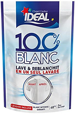 IDEAL - Rebanchisseur 100% Blanc, 300 g - Lave, Détache et Reblanchit en un Seul Lavage - Pour 2kg de Linge - Efficace dès 40°C - Formule à Base d’Enzymes et de Lessive