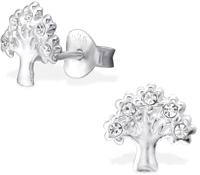 Monkimau Mädchen Ohrringe Lebensbaum Ohrstecker aus 925 Sterling Silver echt Silber mit 10 Kristallen