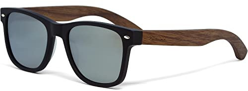 GOWOOD Lunettes de Soleil Hommes et Femmes | Acétate Noire avec Branches en Bois de Noyer | Polarisées UV400 Cat3 CE (argent)