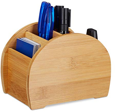 Relaxdays Stiftehalter Bambus, 4 Fächer, natürliche Optik, Stiftebox, Schreibtisch Organizer für Büro-Utensilien, Natur, Größe, Hellbraun